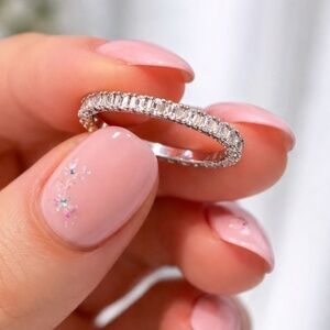 925 Sterling Silver Moissnaite Eternity wedding band, size 6